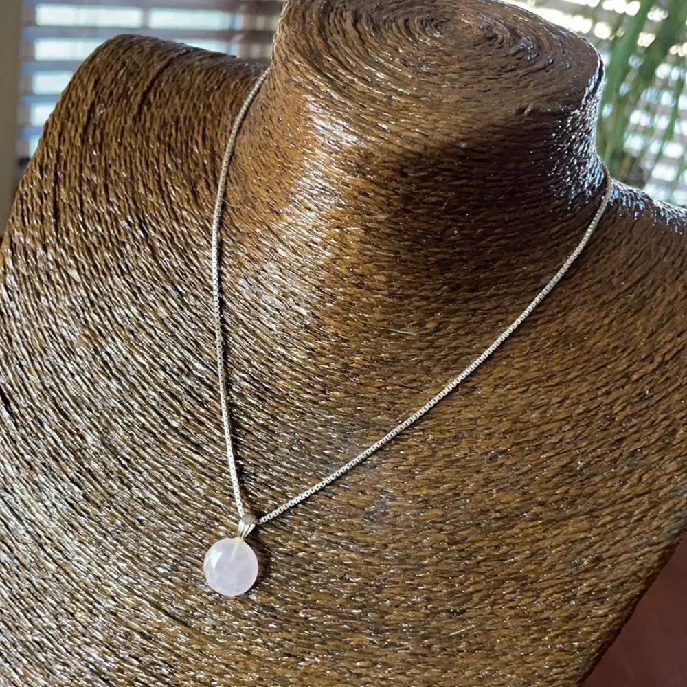 Italian Sterling silver box chain necklace with Pink Stone